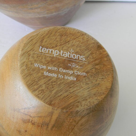 NEW Temp-tations x Alberti Set of (3) Mango Wood Bowls MARBLE STACKING SERVING. - Picture 4 of 4